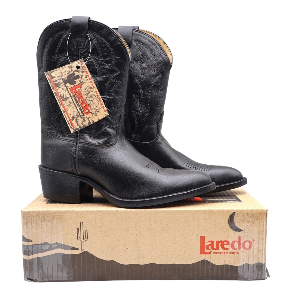 Laredo Western Boots Kids 3 Black Leather J-Toe Cowboy Boots 28-2210 New